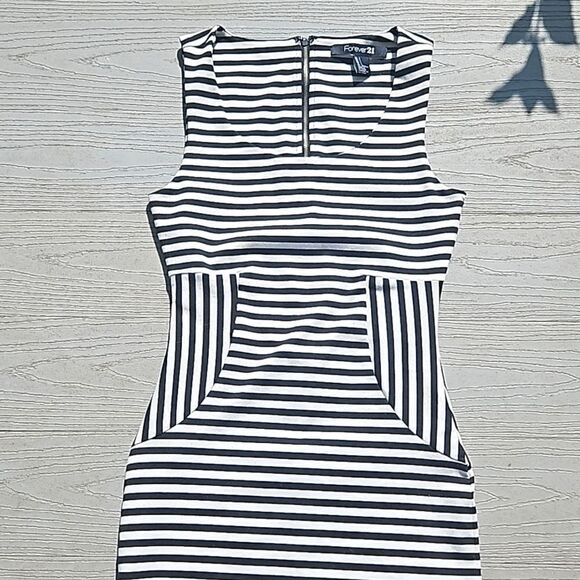 Forever 21 dress zip up striped bodycon stretchy short dress small like new - Picture 12 of 16